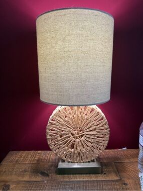 Neutral Linen Shade Lamp (2) with Natural Rope Base